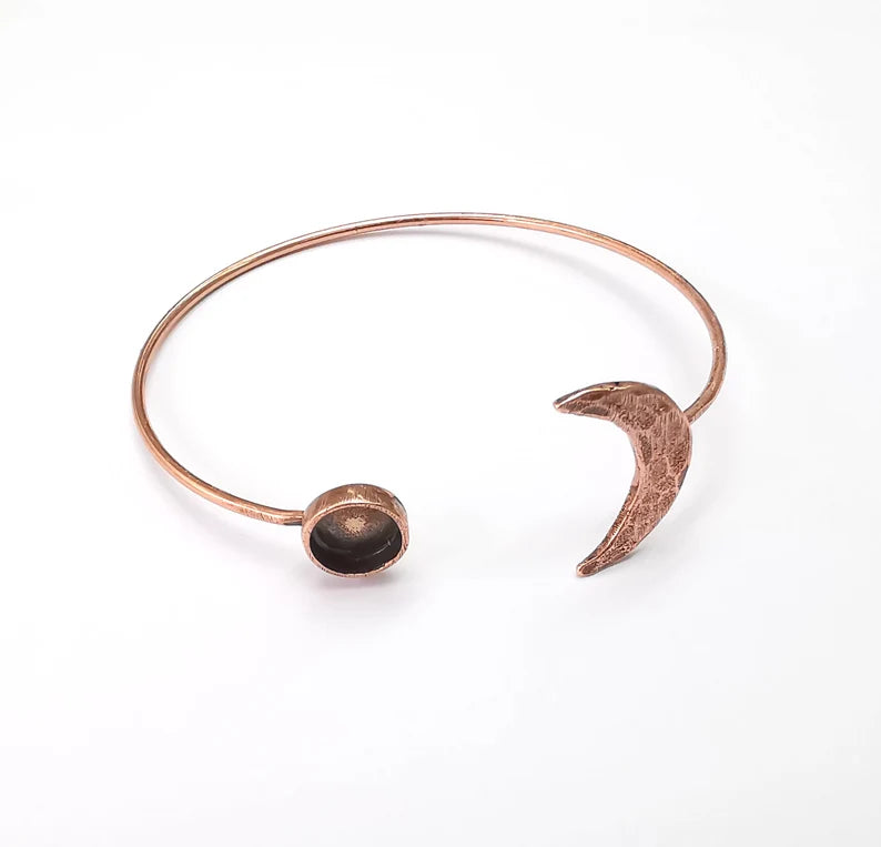Crescent Moon Bracelet Bezel Blank Resin Bezel Cabochon Cuff Base Settings Adjustable Bracelet Copper Plated Brass (8mm Bezel) G33123