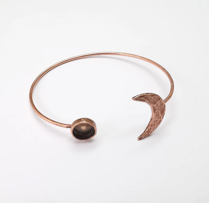 Crescent Moon Bracelet Bezel Blank Resin Bezel Cabochon Cuff Base Settings Adjustable Bracelet Copper Plated Brass (8mm Bezel) G33123