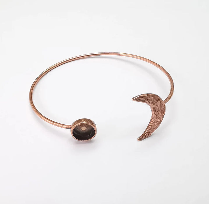 Crescent Moon Bracelet Bezel Blank Resin Bezel Cabochon Cuff Base Settings Adjustable Bracelet Copper Plated Brass (8mm Bezel) G33123