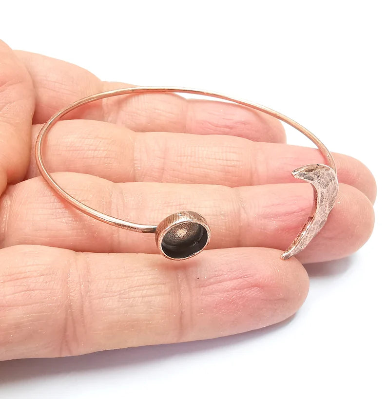 Crescent Moon Bracelet Bezel Blank Resin Bezel Cabochon Cuff Base Settings Adjustable Bracelet Copper Plated Brass (8mm Bezel) G33123