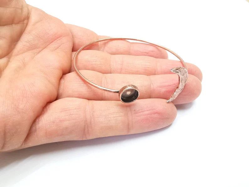 Crescent Moon Bracelet Bezel Blank Resin Bezel Cabochon Cuff Base Settings Adjustable Bracelet Copper Plated Brass (8mm Bezel) G33123
