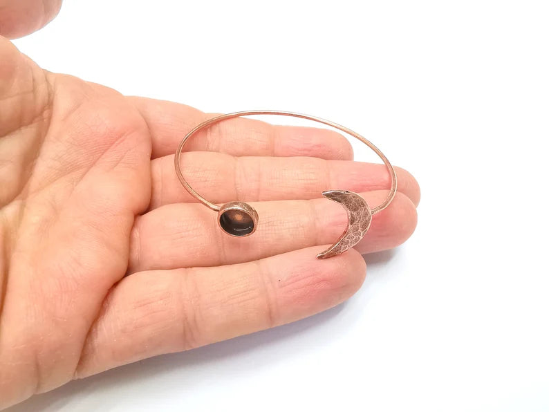 Crescent Moon Bracelet Bezel Blank Resin Bezel Cabochon Cuff Base Settings Adjustable Bracelet Copper Plated Brass (8mm Bezel) G33123