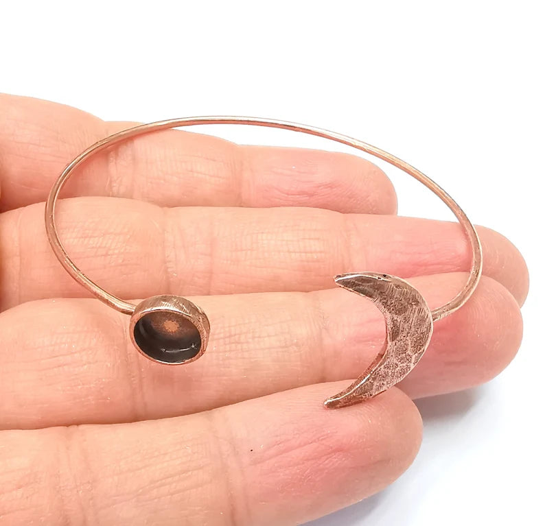 Crescent Moon Bracelet Bezel Blank Resin Bezel Cabochon Cuff Base Settings Adjustable Bracelet Copper Plated Brass (8mm Bezel) G33123