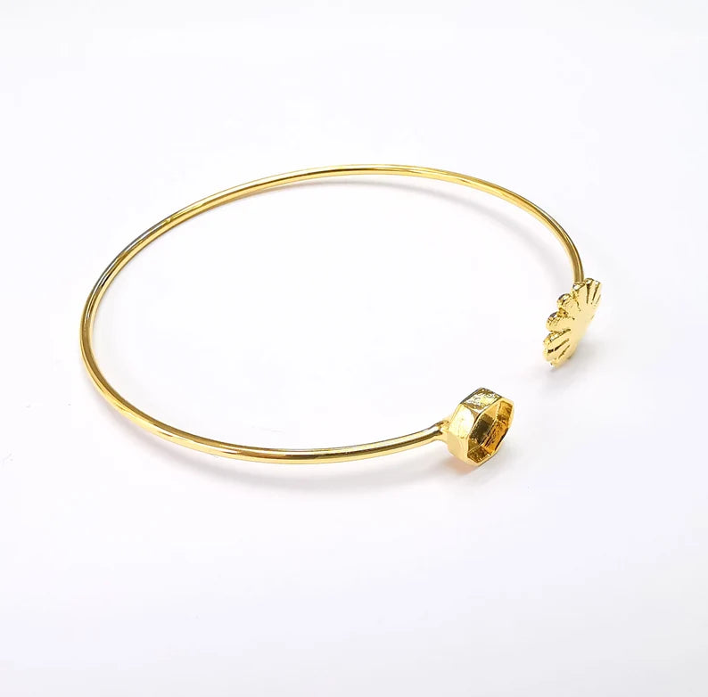 Flower Octagon Bracelet Bezel Blank Resin Bezel Cabochon Cuff Base Settings Adjustable Bracelet Shiny Gold Plated Brass (6mm Bezel) G33125