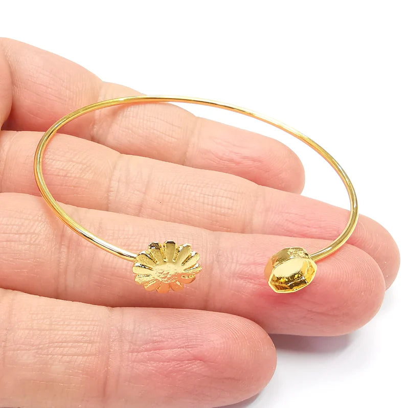 Flower Octagon Bracelet Bezel Blank Resin Bezel Cabochon Cuff Base Settings Adjustable Bracelet Shiny Gold Plated Brass (6mm Bezel) G33125