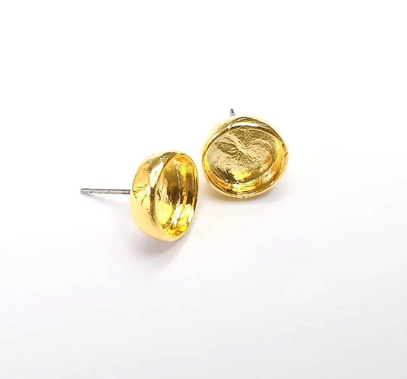 Gold Round Blank Earring Bezel Set Base Shiny Gold Plated Brass Earring Stud Base (10mm blank) G33128