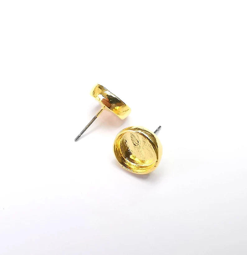 Gold Round Blank Earring Bezel Set Base Shiny Gold Plated Brass Earring Stud Base (10mm blank) G33128