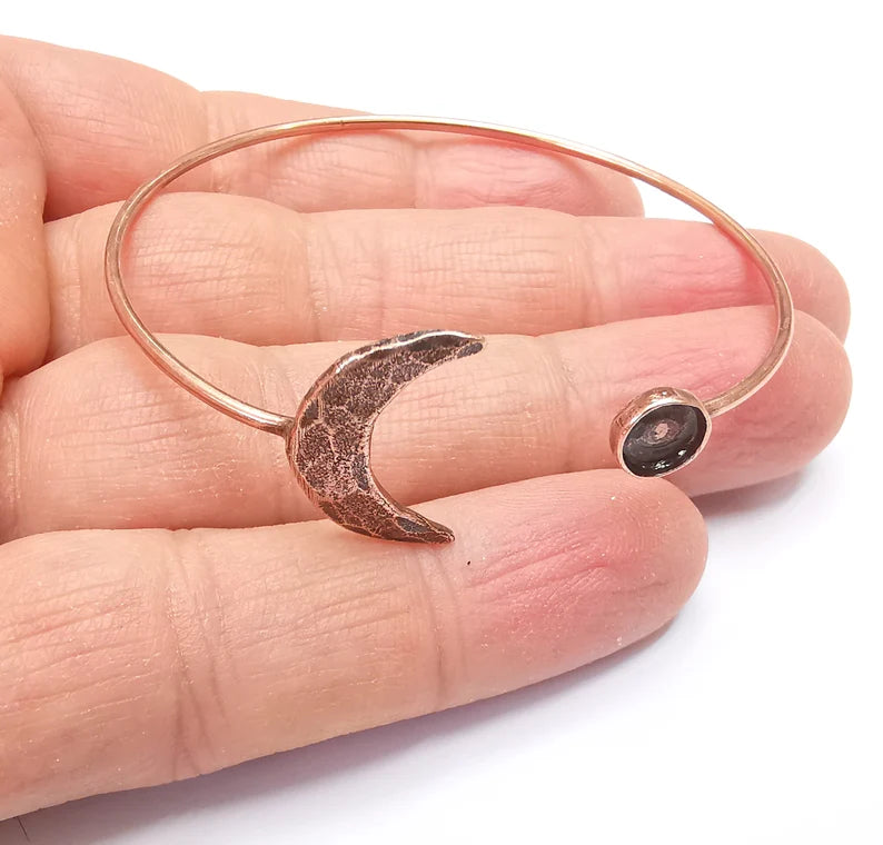 Crescent Moon Bracelet Bezel Blank Resin Bezel Cabochon Cuff Base Settings Adjustable Bracelet Copper Plated Brass (6mm Bezel) G33132