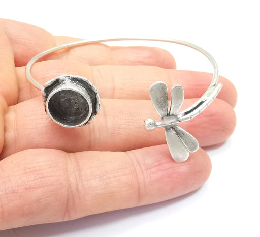 Dragonfly Bracelet Bezel Blank Resin Bezel Cabochon Cuff Base Setting Adjustable Bracelet Silver Plated Brass (10mm Bezel) G33133