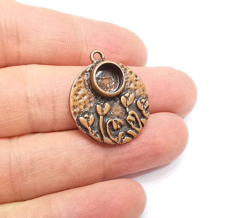 Flower Charms Blank Resin Bezel Mounting Cabochon Base Setting Antique Copper Plated (8mm Blank) G33027