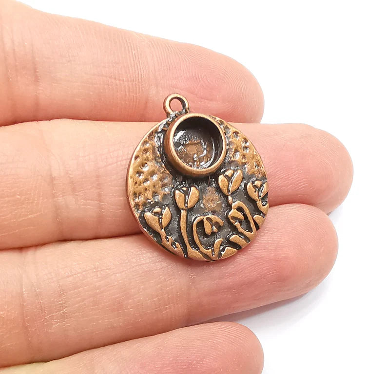 Flower Charms Blank Resin Bezel Mounting Cabochon Base Setting Antique Copper Plated (8mm Blank) G33027