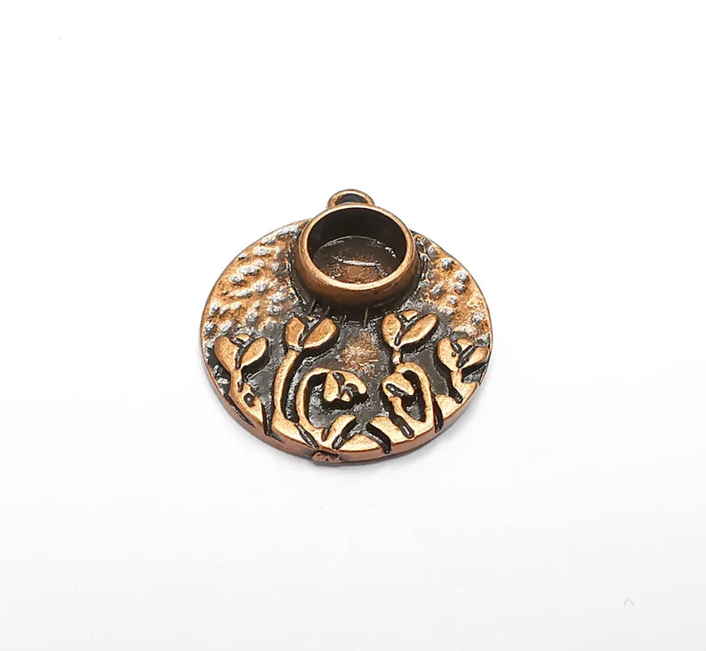 Flower Charms Blank Resin Bezel Mounting Cabochon Base Setting Antique Copper Plated (8mm Blank) G33027