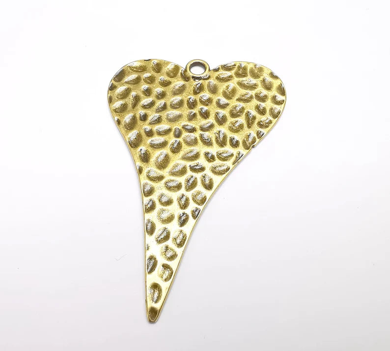 Heart Hammered Pendant, Antique Bronze Plated Pendant (86x57mm) G33030
