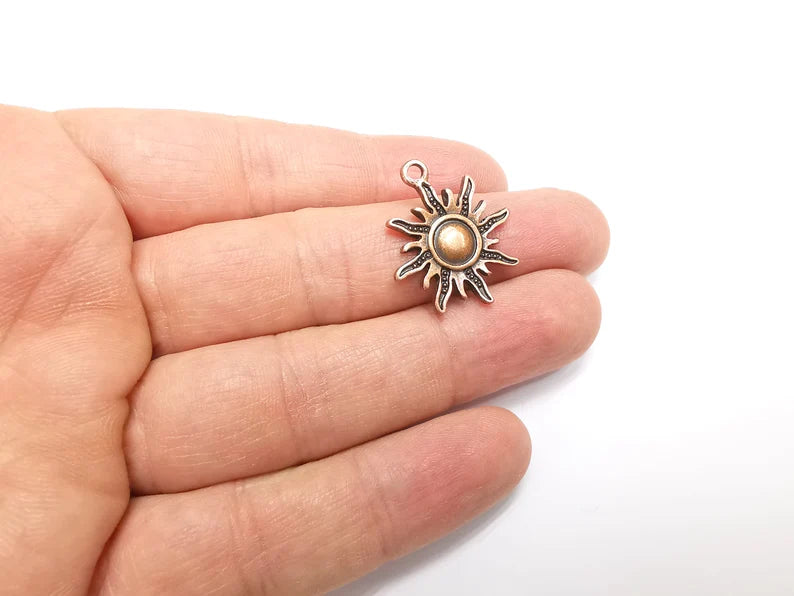 4 Sun Charms Antique Copper Plated Charms (27x23mm) G33032