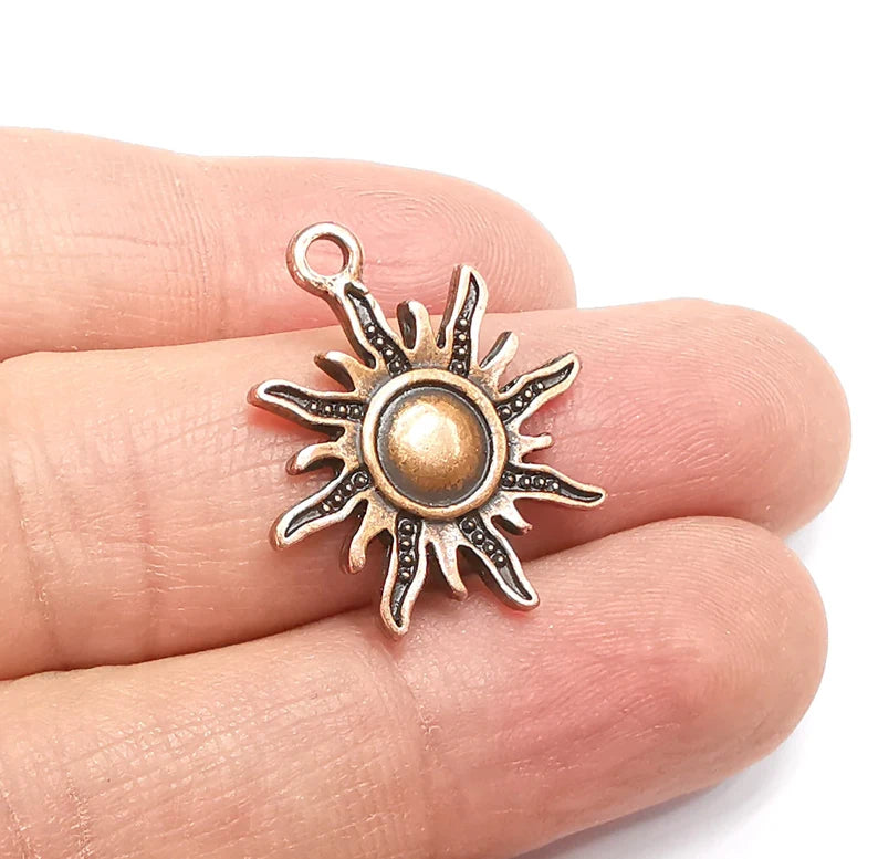 4 Sun Charms Antique Copper Plated Charms (27x23mm) G33032