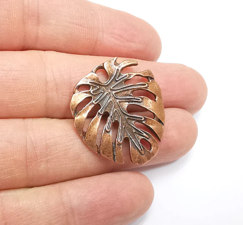 Monstera Leaf Charms Pendant Antique Copper Plated (30x28mm) G33035