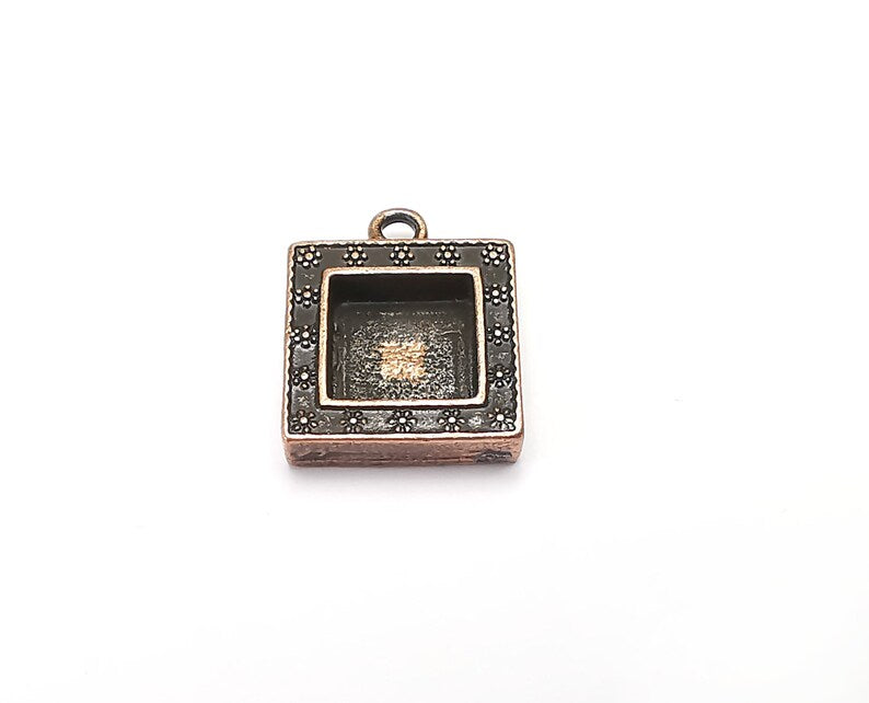 Flower Square Pendant Blanks, Resin Bezel Bases, Mosaic Mountings, Dry flower Frame, Polymer Clay base, Antique Copper Plated (10mm) G33137