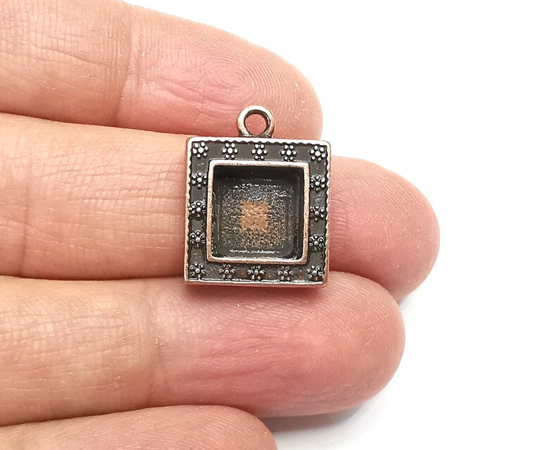 Flower Square Pendant Blanks, Resin Bezel Bases, Mosaic Mountings, Dry flower Frame, Polymer Clay base, Antique Copper Plated (10mm) G33137