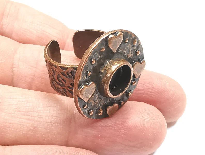 Heart Ring Blank Setting, Cabochon Mounting, Adjustable Resin Ring Base Bezels, Antique Copper Inlay Ring Mosaic Ring Bezel (8mm) G33038