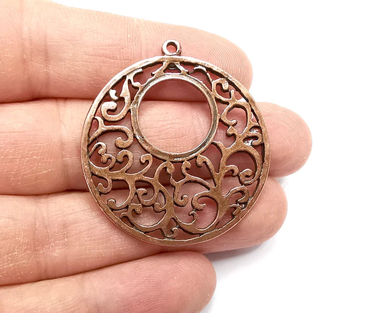 Round Branch Filigree Charms, Dangle Charms Antique Copper Plated (43x40mm) G33055