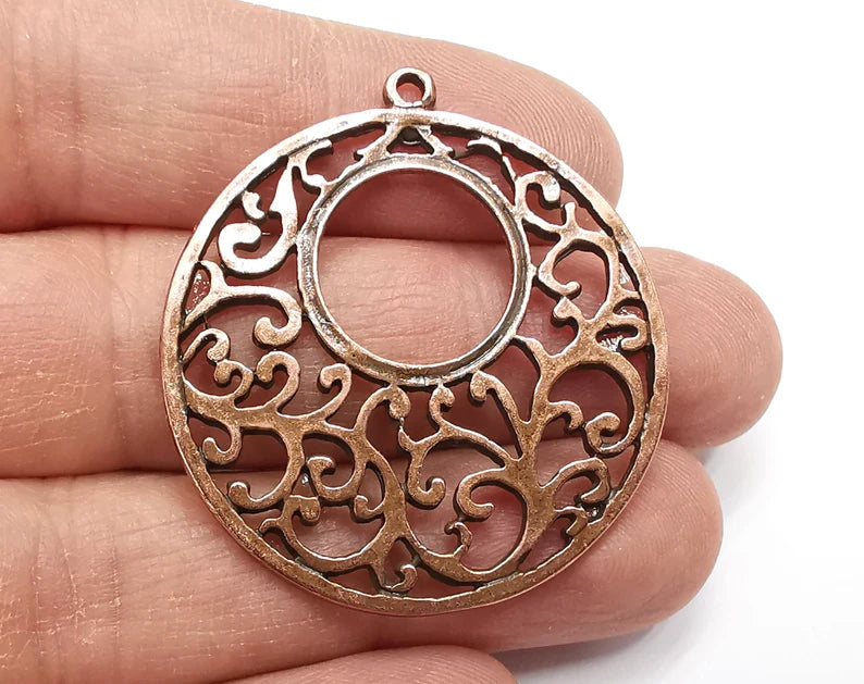 Round Branch Filigree Charms, Dangle Charms Antique Copper Plated (43x40mm) G33055