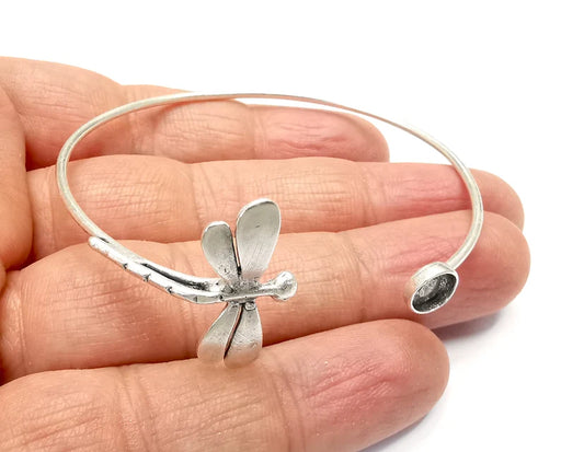 Dragonfly Bracelet Bezel Blank Resin Bezel Cabochon Cuff Base Settings Adjustable Bracelet Antique Silver Plated Brass (6mm) G33141