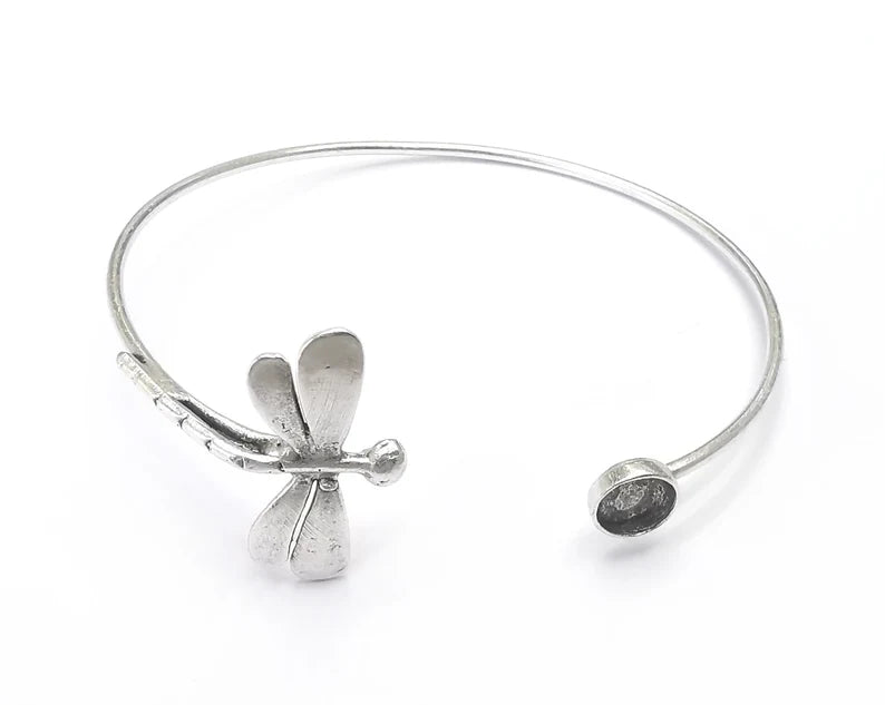 Dragonfly Bracelet Bezel Blank Resin Bezel Cabochon Cuff Base Settings Adjustable Bracelet Antique Silver Plated Brass (6mm) G33141