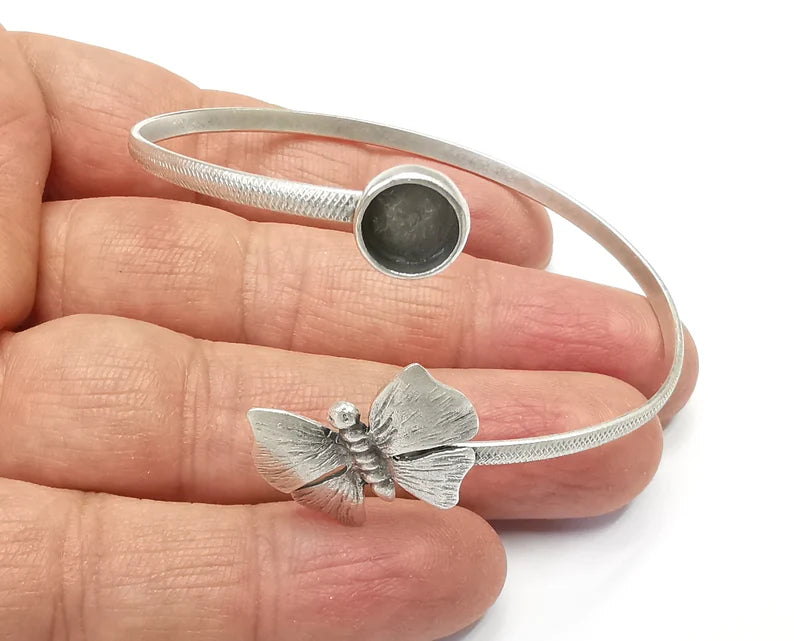 Butterfly Bracelet Bezel Blank Resin Bezel Cabochon Cuff Base Settings Adjustable Bracelet Antique Silver Plated Brass (8mm) G33144