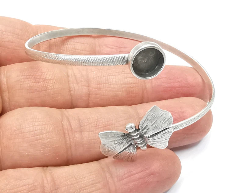 Butterfly Bracelet Bezel Blank Resin Bezel Cabochon Cuff Base Settings Adjustable Bracelet Antique Silver Plated Brass (8mm) G33144