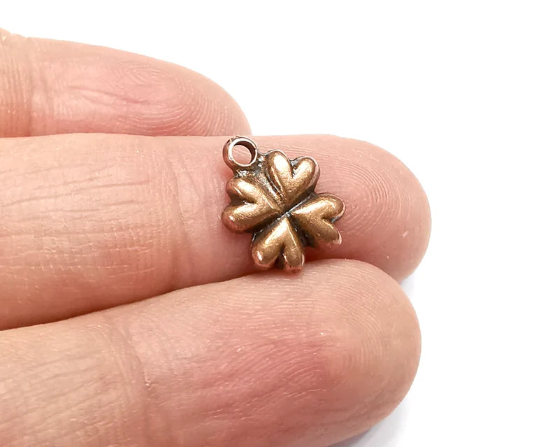 5 Hearts, Clover Charms, Dangle Charms Antique Copper Plated (14x11mm) G33052