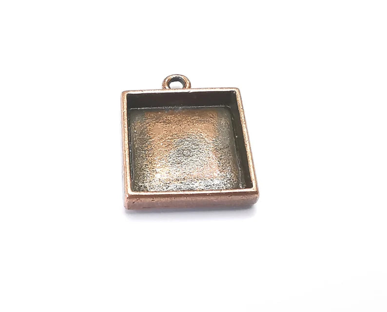 2 Square Pendant Blanks, Resin Bezel Bases, Mosaic Mountings, Dry flower Frame, Polymer Clay base, Antique Copper Plated (16mm) G33151