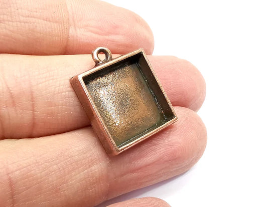 2 Square Pendant Blanks, Resin Bezel Bases, Mosaic Mountings, Dry flower Frame, Polymer Clay base, Antique Copper Plated (16mm) G33151