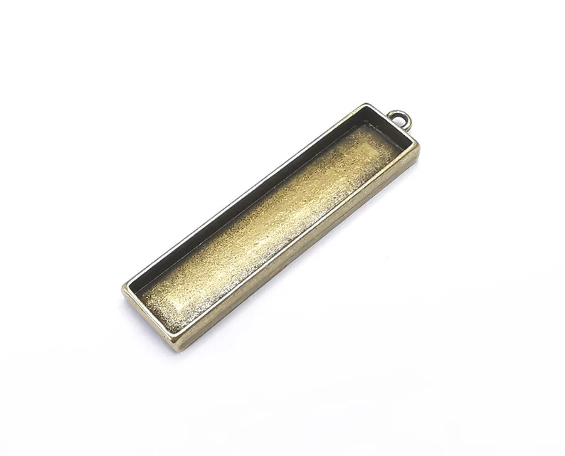Rectangle Pendant Blanks, Resin Bezel Bases, Mosaic Mountings, Dry flower Frame, Polymer Clay base, Antique Bronze Plated (50x10mm) G33152