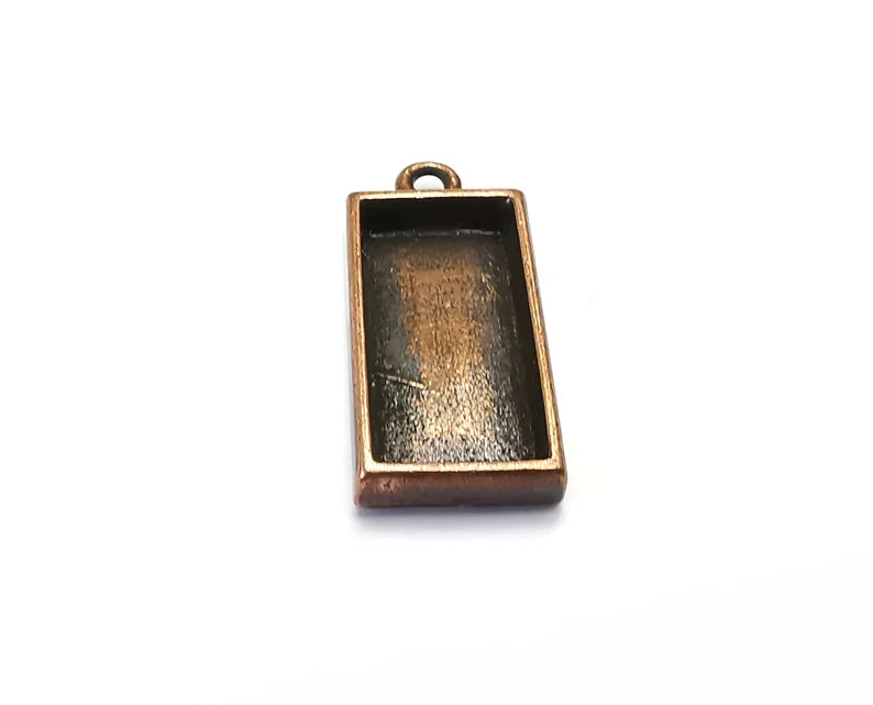 2 Rectangle Pendant Blanks, Resin Bezel Bases, Mosaic Mountings, Dry flower Frame, Polymer Clay base, Antique Copper Plated (20x10mm) G33153