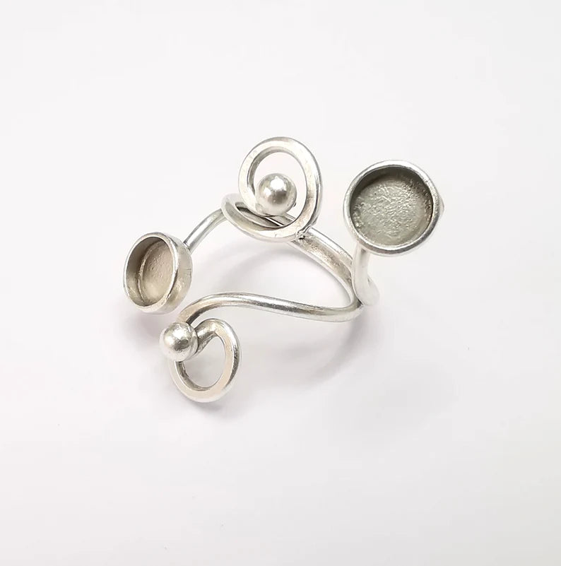 Ring Blank Setting, Cabochon Mounting, Adjustable Resin Ring Base Bezels, Antique Silver Plated (6mm round bezel) G33051