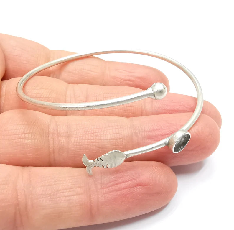 Fish Bracelet Bezel Blank Resin Bezel Cabochon Cuff Base Settings Adjustable Bracelet Antique Silver Plated Brass (6mm Bezel) G33053