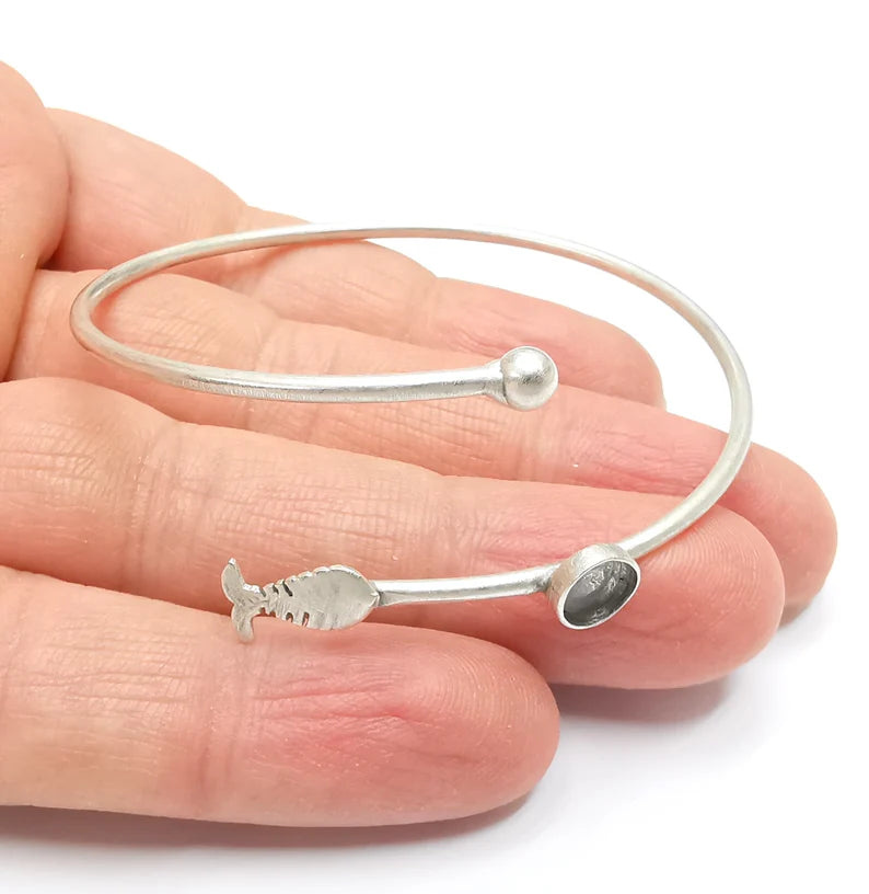 Fish Bracelet Bezel Blank Resin Bezel Cabochon Cuff Base Settings Adjustable Bracelet Antique Silver Plated Brass (6mm Bezel) G33053