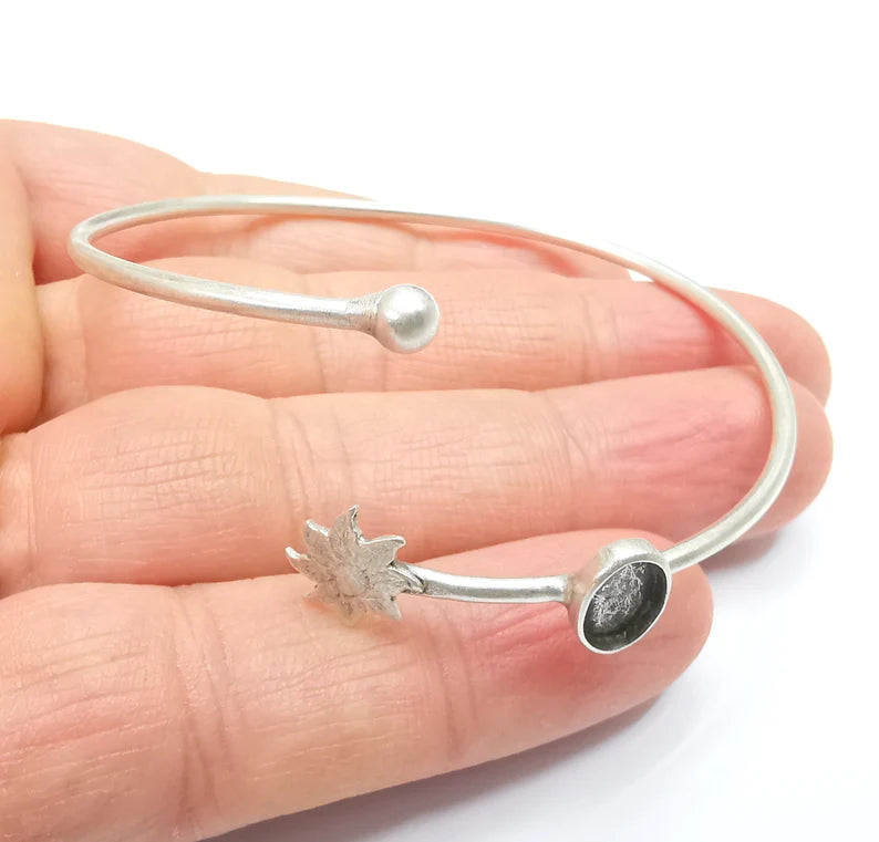 Sun Bracelet Bezel Blank Resin Bezel Cabochon Cuff Base Settings Adjustable Bracelet Antique Silver Plated Brass (8x6mm Bezel) G33056