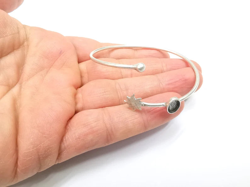 Sun Bracelet Bezel Blank Resin Bezel Cabochon Cuff Base Settings Adjustable Bracelet Antique Silver Plated Brass (8x6mm Bezel) G33056