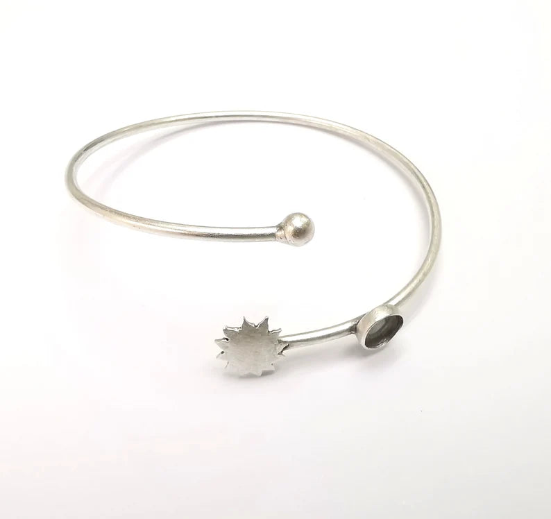 Sun Bracelet Bezel Blank Resin Bezel Cabochon Cuff Base Settings Adjustable Bracelet Antique Silver Plated Brass (6mm Bezel) G33041