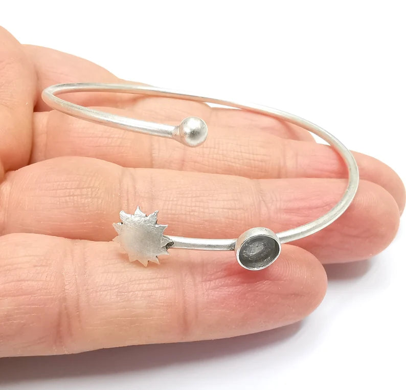 Sun Bracelet Bezel Blank Resin Bezel Cabochon Cuff Base Settings Adjustable Bracelet Antique Silver Plated Brass (6mm Bezel) G33041