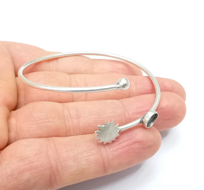 Sun Bracelet Bezel Blank Resin Bezel Cabochon Cuff Base Settings Adjustable Bracelet Antique Silver Plated Brass (6mm Bezel) G33041
