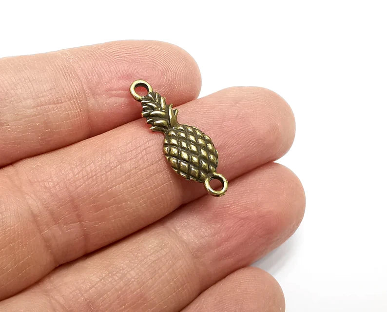 5 Pineapple Connector Charms, Dangle Charms Antique Bronze Plated (26x10mm) G33060