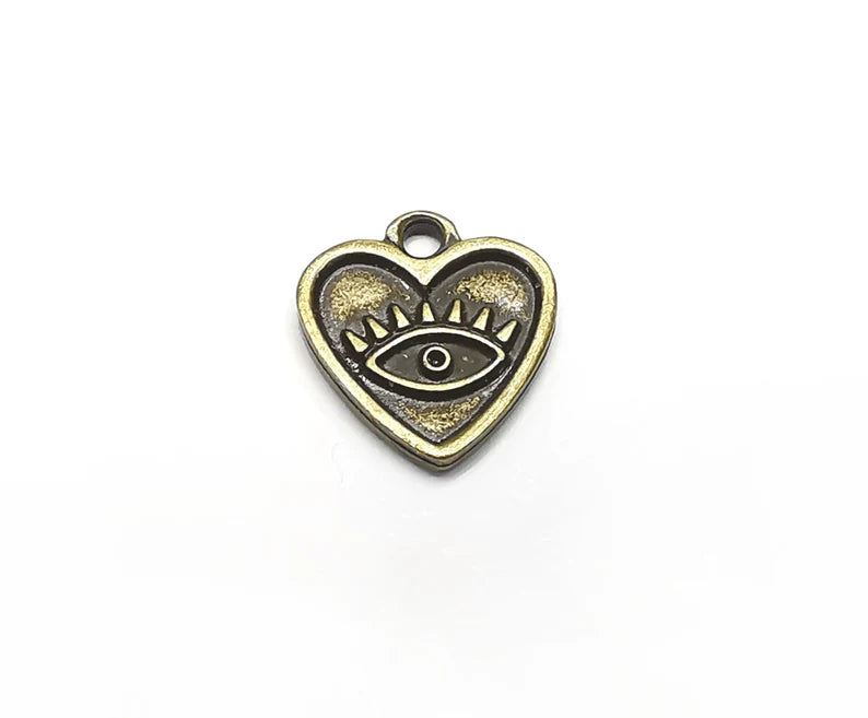 5 Eye, Heart Charms, Dangle Charms Antique Bronze Plated (15x14mm) G33061
