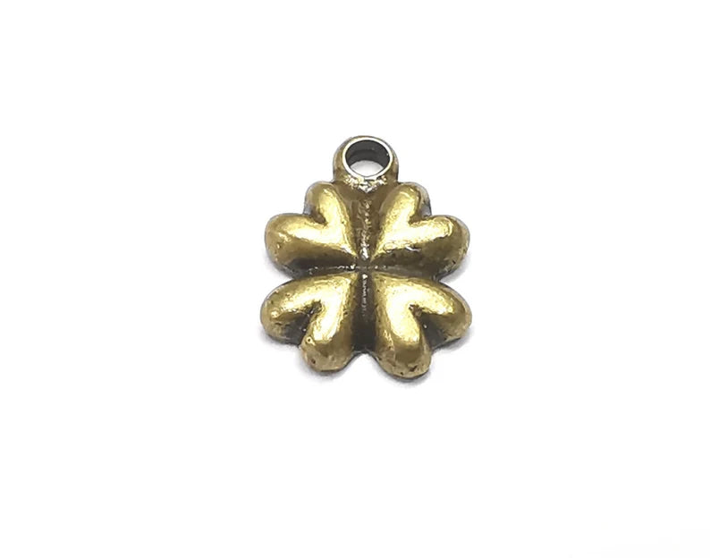 5 Hearts, Clover Charms, Dangle Charms Antique Bronze Plated (14x11mm) G33062