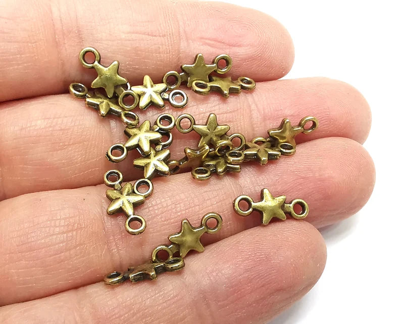 10 Star Connector Charms, Dangle Charms Antique Bronze plated (14x7mm) G33066