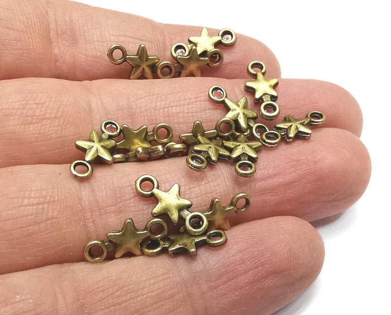 10 Star Connector Charms, Dangle Charms Antique Bronze plated (14x7mm) G33066