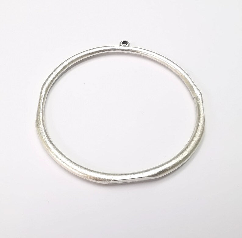 Silver Large Circle Round Pendant Connector Antique Silver Plated Findings (75x71mm) G33157
