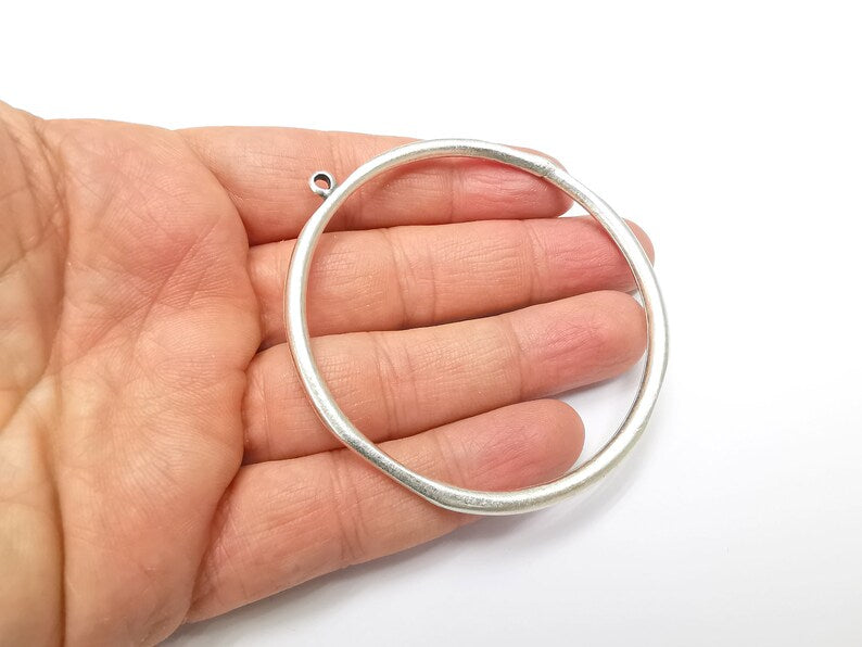 Silver Large Circle Round Pendant Connector Antique Silver Plated Findings (75x71mm) G33157