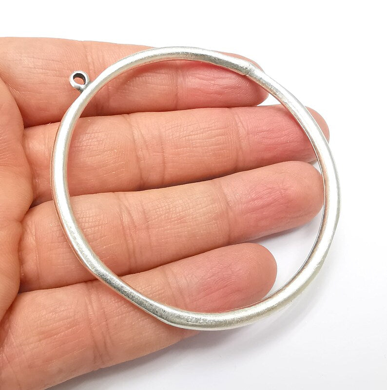Silver Large Circle Round Pendant Connector Antique Silver Plated Findings (75x71mm) G33157
